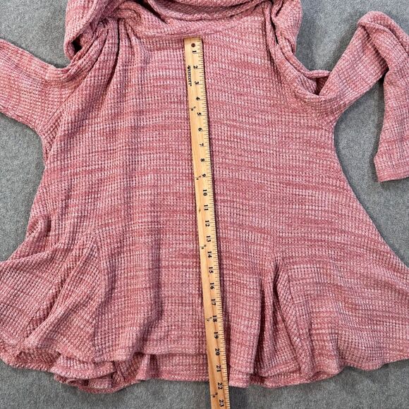 Anthropologie Postmark Cowl Neck Sweater Women's Medium Pink Waffle Knit Flowy - Picture 6 of 8